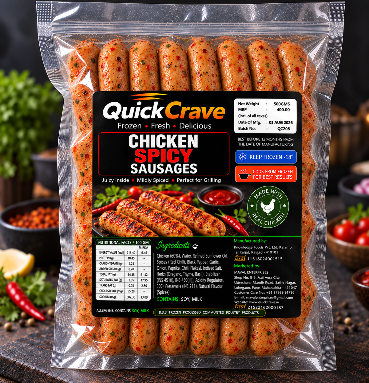 CHICKEN SPICY SAUSAGES 500GMS
