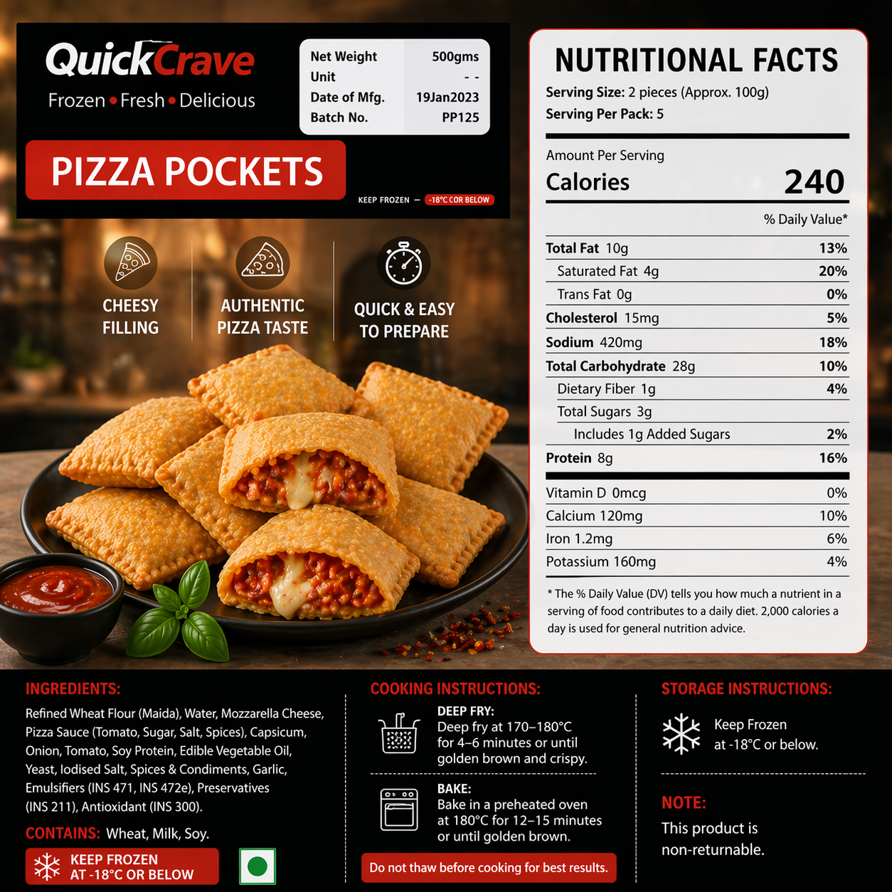 PIZZA POCKETS 500GMS