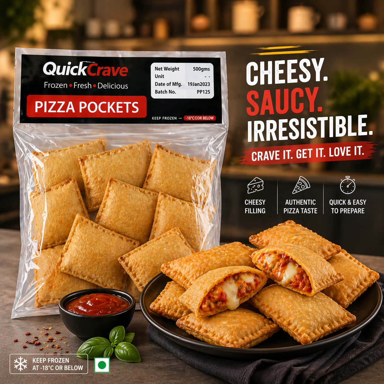 PIZZA POCKETS 500GMS