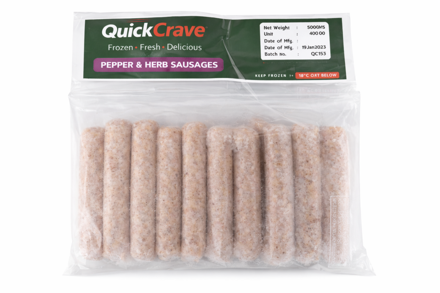 CHICKEN PEPPER & HERB SAUSAGES 500GMS