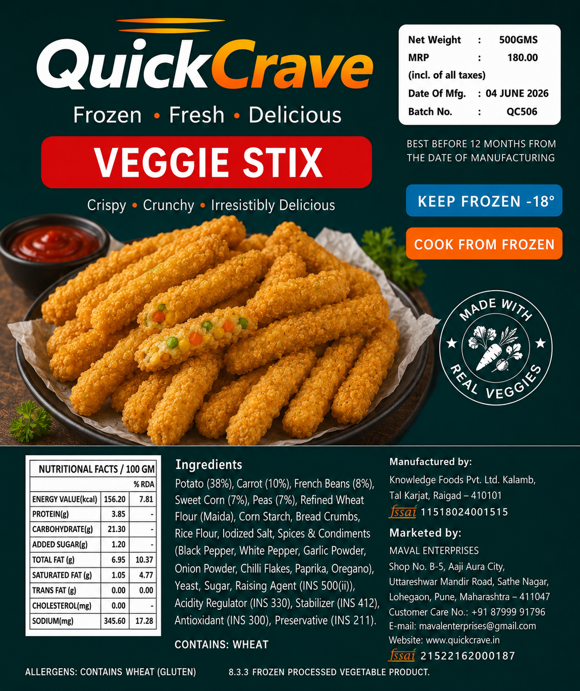 VEGGIE STIX – CRISPY VEGETABLE SNACK STICKS (500G)