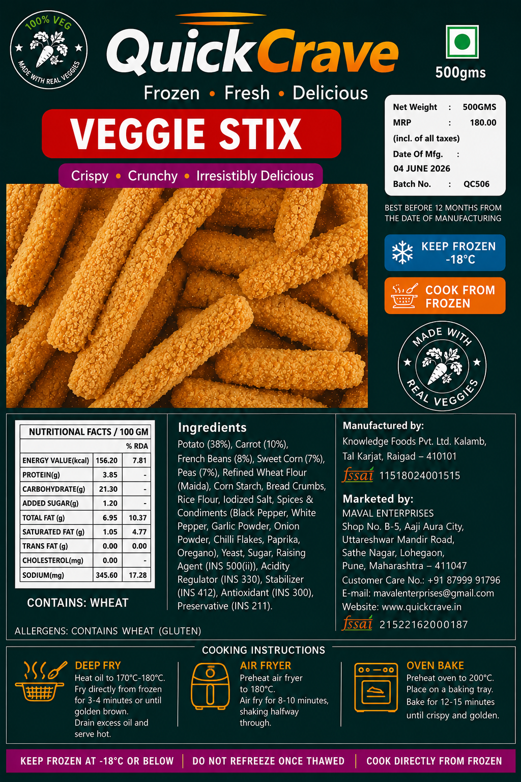 VEGGIE STIX – CRISPY VEGETABLE SNACK STICKS (500G)